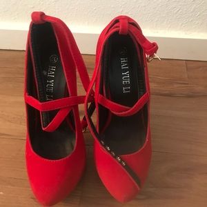 Red velvet high heels